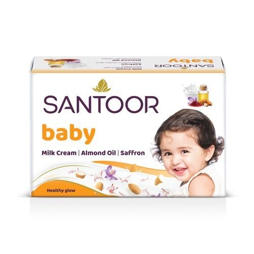 Santoor Baby Bathing Soap with Milk Cream, Saffron, & Almond Oil